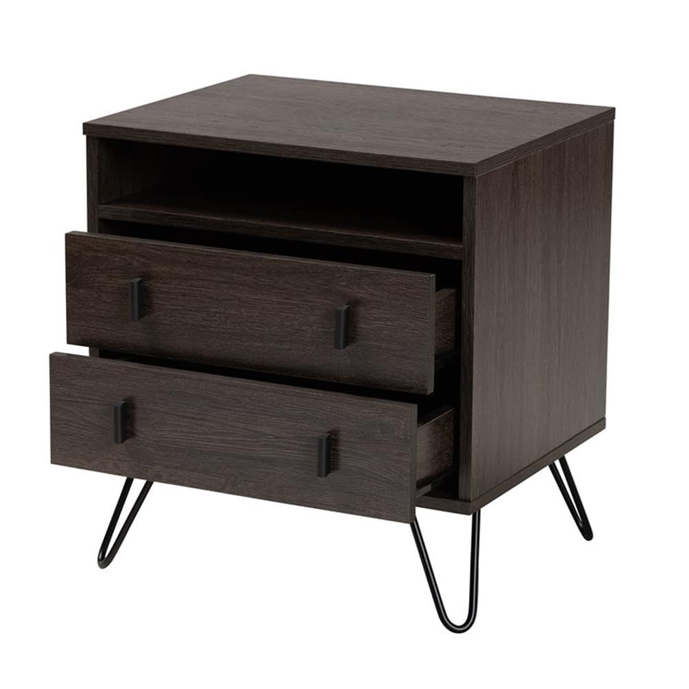 Baxton Studio Glover Modern and Contemporary Dark Brown Finished Wood and Rose Gold-Tone Finished Metal 2-Drawer Nightstand